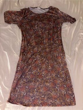 LuLaRoe Brown Floral Knit Midi Dress with Autumn Hues